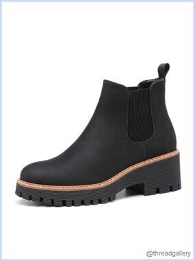 Women's Chunky Platform Chelsea Ankle Boots Low Wedge Heel Faux Suede
